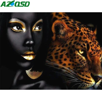 AZQSD Diamond Maľovanie Žena Leopard Cross Stitch Plné Námestie Diamond Výšivky Zvierat Obraz Kamienkami Darček Domova