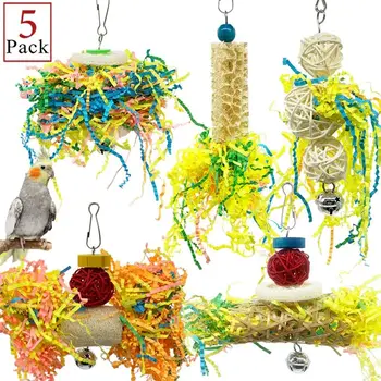 5 ks Vták Papagáj Drvenie Hračky Žuvanie zelené krmivo Zavesenie Klietky Papier Reťazce Drôtu, Kreslenie Loptu Hračka pre Lovebird Cockatiel C42