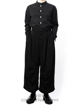 Yamamoto štýl mužov bežné nohavice širokú nohu, sukne, nohavice prikryť tmavé ultra voľné