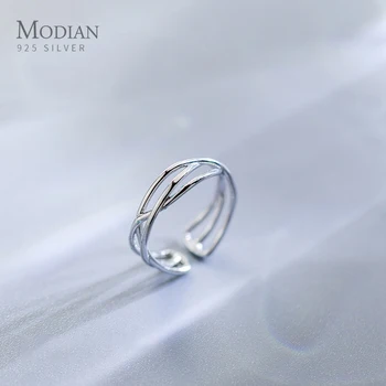 Modian Módne 925 Sterling Silver Jednoduché Stohovateľné Geometrické Twist Otvorte Nastaviteľné Prst Prsteň pre Ženy, Jemné Šperky 2020 Nové