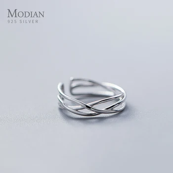 Modian Módne 925 Sterling Silver Jednoduché Stohovateľné Geometrické Twist Otvorte Nastaviteľné Prst Prsteň pre Ženy, Jemné Šperky 2020 Nové