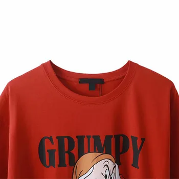 Disney T-Shirt snehulienka a Sedem Trpaslíkov Karikatúra Tlače O-Krku Pulóver s Krátkym Rukávom Bežné Ženy Červené T-Shirt Voľné Tee Top
