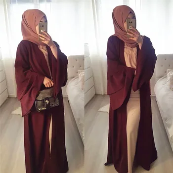 Moslimské Tumpet Rukáv Cardigan Abaya Dubaj Maxi Šaty, Dlhé Šaty, Kimono Ramadánu Arabská Islamská Kaftan Djellaba Modlitba Oblečenie