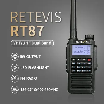RETEVIS RT87 Walkie Talkie Vodotesný IP67 Ham Rádio Amador obojsmerná Rádiová 5W VHF UHF Dual Band Walkie-Talkie Lov Airsoft