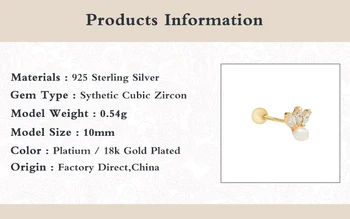 GS 925 Sterling Silver Dámy Jeden Pendientes Stud Náušnice Pre Ženy Pearl Zirkón Piercing Módne Šperky Podporu Predajcu
