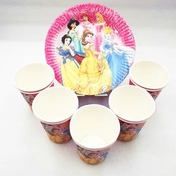 20P/set Ariel/Snow White/Belle/Popoluška/Jasmine/Aurora Princezná Doska Pohár Narodeninovej Party Dodávky Dekorácie