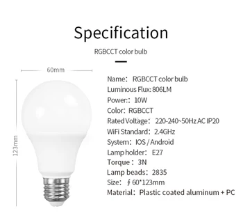 10Pcs 10W Hlasové Ovládanie Smart LED Žiarovka Žiarovka E27 RGB+SCS eWeLink APLIKÁCIU Diaľkové Ovládanie Smart Žiarovky Pracovať S Alexa Domovská stránka Google
