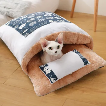 Japonský Psa Jaskyňa Posteľ Vymeniteľné Fleece Teplé Mačka Spací Vak Zatvorené Rohože Vankúš Dom Oddeliteľný Spací Dodávky