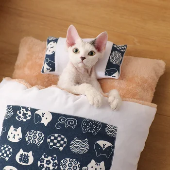 Japonský Psa Jaskyňa Posteľ Vymeniteľné Fleece Teplé Mačka Spací Vak Zatvorené Rohože Vankúš Dom Oddeliteľný Spací Dodávky