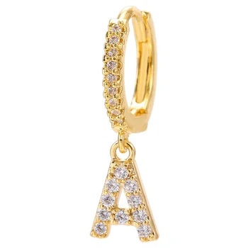 LZX Nové Trendy List Náušnice Zlaté Zirconia Farba Krištálu Počiatočné A-z Malých Hoop Earings Pre Ženy Fashion Party Šperky, Darčeky