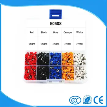 800pcs 5 Farba E0508 Drôt Medený Krimpovacie Konektor Izolovaný Kábel Pin Konci Terminal /Kit Box