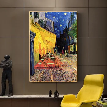 Van Gogh Slávny Olejomaľba Kaviareň Terasa Na Noc Reprodukcia Na Plátne, Plagát A Vytlačí Impresionizmu Wall Art Decor Obrázok