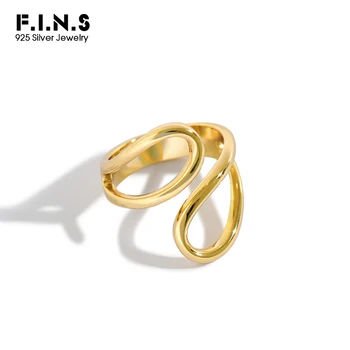F. I. N. S Autentické Strieborný Prsteň 925 INY Vyprázdnené Drop-Tvarované Mincový Striebro Prst Prstene pre Ženy Móda Jemné Šperky