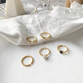5 Štýly Kórejská Verzia S925 Módne Zlaté Kolo Pearl Otvoriť Krúžok Žien Jednoduché Osobnosti Geometrické Zapojenie Svadobné Jewelryo