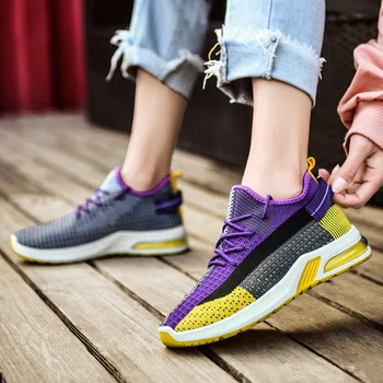 Kórejská verzia 2020 lete nové módne všetci-okolo dámske topánky farba spojov lietať tkané hornej vzduchovom vankúši non slip jediným