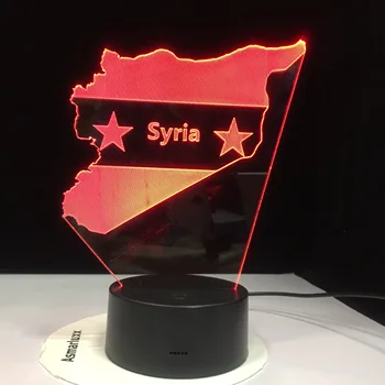 Sýria Mapa 3D LED Nočné Svetlo 7 Farieb Zmena USB Spálňa Decor Tvar Stola LampBedside Spánku Svietidlo Darčeky Dropship