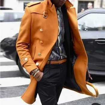 Zimné Muži Windbreaker Plus Veľkosť Príťažlivých Mužov Dlho Outwear Farbou Slim-Fit Klope Formálne Kabát Dvojité BreastedIn Zásob