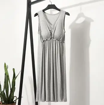 Kórejský modálne sleepwear ženského hrudníka pad nightdress lete tvaru bez rukávov košieľka noc tričko klesnutie šaty žien nightgown