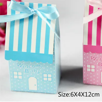 Vitajte Dieťa Candy Box Darčekové Krabice Dom V Tvare Baby Sprcha Party Láskavosti Dom Otepľovanie Strany Box Darčekové Krabice