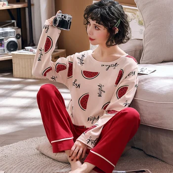 Pyžamá pre Ženy, Plus Veľkosť kórejský Domáce Oblečenie Ružová 3xl Dámske Oblečenie Pajama Nastaviť Dve Kus Kolo Krku Bežné Vysokej Kvality