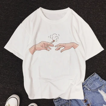 Harajuku Ženy, T Košele Michelangelo Tlač Letné Tričko Krátky Rukáv T-Shirt Bežné Tee Nadrozmerné Topy Žena T-Shirt Oblečenie