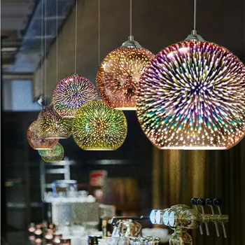 Moderné Tvorivé LED Prívesok svetlo Osobnosti Dizajn 3D Farebné Pokovované Sklo Hotel Prívesok Lampa Zrkadlo Loptu E27 Závesné Svetlo
