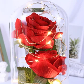 Kráska A Zviera Večný Kvet Ruže V Banková Svadobné Dekorácie Umelé Kvety V Sklenený Kryt Na Valentína Darček