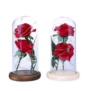 Kráska A Zviera Večný Kvet Ruže V Banková Svadobné Dekorácie Umelé Kvety V Sklenený Kryt Na Valentína Darček