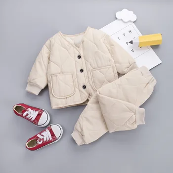 2020 Jeseň Zima Deti Bavlnené Oblečenie Set Pre Chlapcov, Dievčatá Bavlna Čalúnená Bundy+Nohavice Zahustiť Teplý Oblek Nové Dieťa Snowsuit