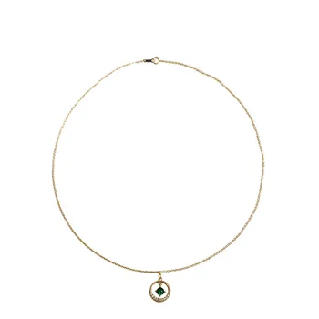 925 Sterling Silver Emerald Crystal Geometrické Kruhu Prívesok Clavicle Reťazca Náhrdelník Ženy 14k Zlata Módne Jednoduché Strany Šperky