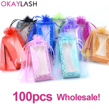OKAYLASH 50/100ks 3 v 1 väčšinu rias balení taška žiarivý lesk farby, luxusné lash pacaging box s rias kefy