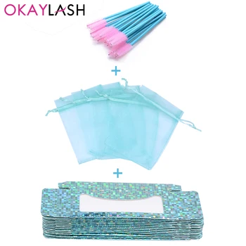 OKAYLASH 50/100ks 3 v 1 väčšinu rias balení taška žiarivý lesk farby, luxusné lash pacaging box s rias kefy