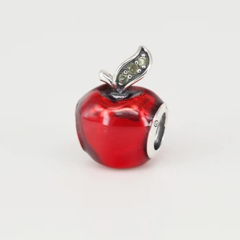925 Sterling Silver Snow White Apple Kúzlo S Červeným Smaltom A Tmavo Zelená CZ zodpovedá Európskym Kúzlo Náramok DIY Šperky