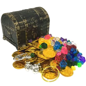 Plastové Zlatý Poklad Mincí Kapitán Pirátske Strany Piráta S Pokladom, Dieťa Treasure Chest (Truhlica S Pokladom, Zlaté Mince Hračka