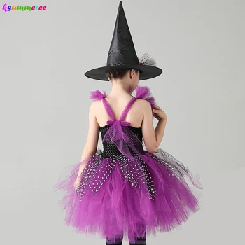 Klasické Čarodejníc Dievčatá Tutu Šaty s Klobúkom Dieťa Halloween Cosplay Kostým Karneval Party Princess Deti Zlá Čarodejnica Tylu Šaty