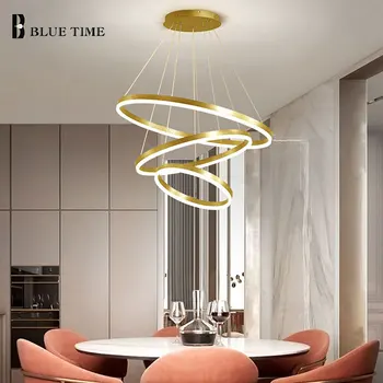Moderné Led Luster Pre Obývacia izba Jedáleň Kovový Luster Osvetlenie Závesné Gold 5 Kruhu Krúžky Lampa Lampare deco tech
