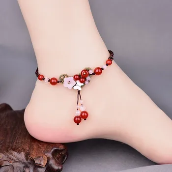 Chinoiserie Starovekého Paláca Módne Šperky Temperamentná Červená Onyx Korálky Prívesok Vintage Cloisonne Motýľ Kvet Ponožky