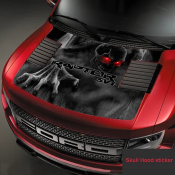 Black Veľké Predné Hlavu Kapucňu Zábal Motora Lebky Duch SVT Grafika Vinylové Nálepky-Nálepky Pre Ford F150 F-150 Raptor 2009-