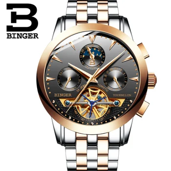 BINGER automatické navíjanie mechanické hodinky，mechanické hodinky Tourbillon，
