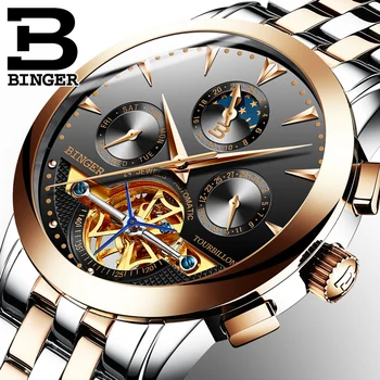 BINGER automatické navíjanie mechanické hodinky，mechanické hodinky Tourbillon，