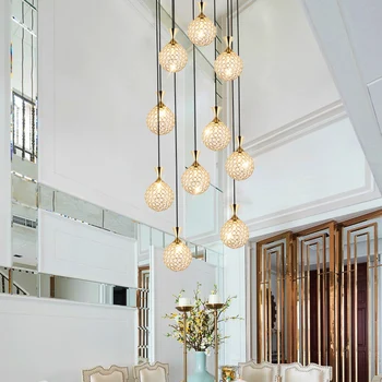 Točité schodisko, luster dlho luster Villa duplex poschodí obývacia izba reštaurácia moderný minimalistický domov crystal pendantlamp