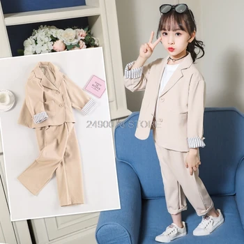 Dievčatá Formálne Sako Sako + Nohavice 2ks 2019 Deti Svadobné Party Oblečenie Set sa Dospievajúce Dievčatá Školský Výkon Oblek
