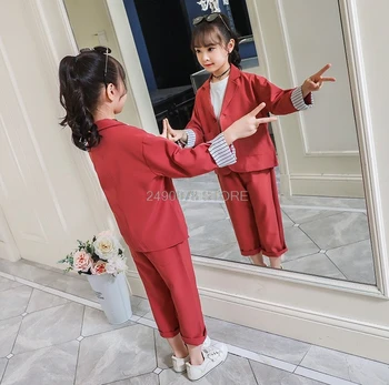Dievčatá Formálne Sako Sako + Nohavice 2ks 2019 Deti Svadobné Party Oblečenie Set sa Dospievajúce Dievčatá Školský Výkon Oblek