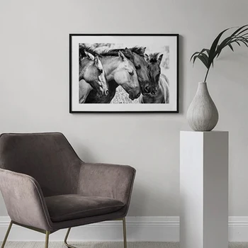Plátno Maľby Zvierat Čiernej na Bielu Stenu Umenie Kone Plagáty a Potlačou obrazov na Stenu pre Obývacia Izba Dekorácie Domova
