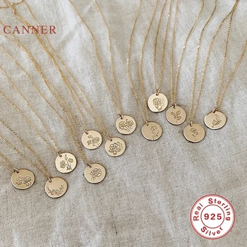 CANNER 12-Mesačného Klinček Fialová Kolo Astrolabe Reálne 925 Sterling Silver Náhrdelník Pre Ženy 2020 Šperky Choker Príveskom Golier