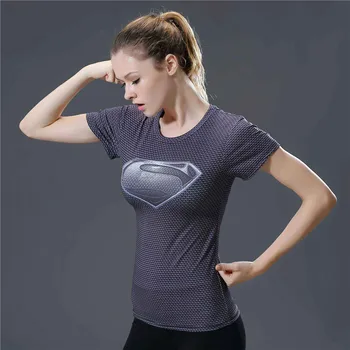 Tričko Ženy Jóga Top Fitness Kompresné Tričko Ženy T-shirt 3D Tlač Ružová Superman Telocvični Šport Jogy Tričko Ženy Tričko Topy