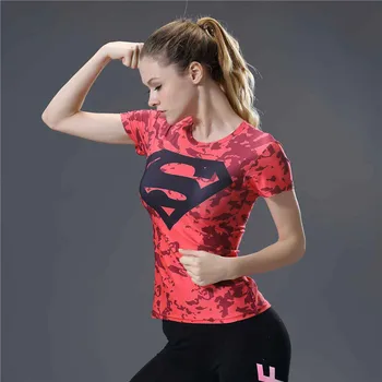 Tričko Ženy Jóga Top Fitness Kompresné Tričko Ženy T-shirt 3D Tlač Ružová Superman Telocvični Šport Jogy Tričko Ženy Tričko Topy