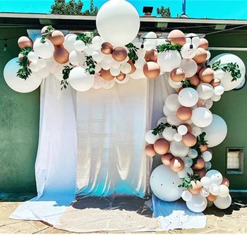 119pcs/set biele rose gold konfety latexové balóny garland svadby, narodeniny, party dekoroch balón arch Umelé listy dekoroch