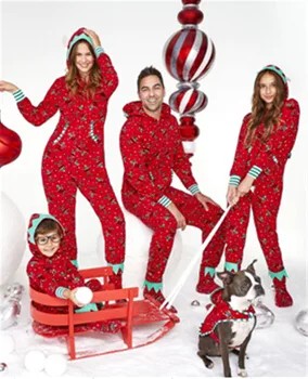 Vianoce, Vianočné Rodiny Zodpovedajúce Jumpsuit Kapucňou Dospelí Muži, Ženy, Deti Sleepwear Odev Jeleň Tlač Plaids Rodinné Vianoce Oblečenie