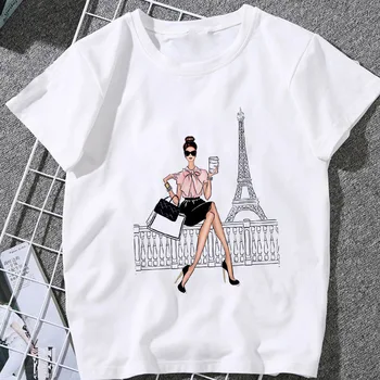 Letné Ženy t-shirt 2020 Móda Krása Šampanské Model Print t shirt Harajuku Voľný čas Streetwear Ženské Oblečenie tričko